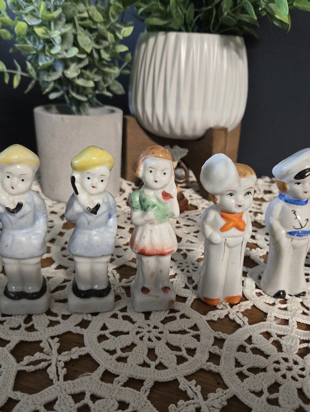 Set of 7 Japanese Ceramic Child Figurines – Sailors & Telephone Boys